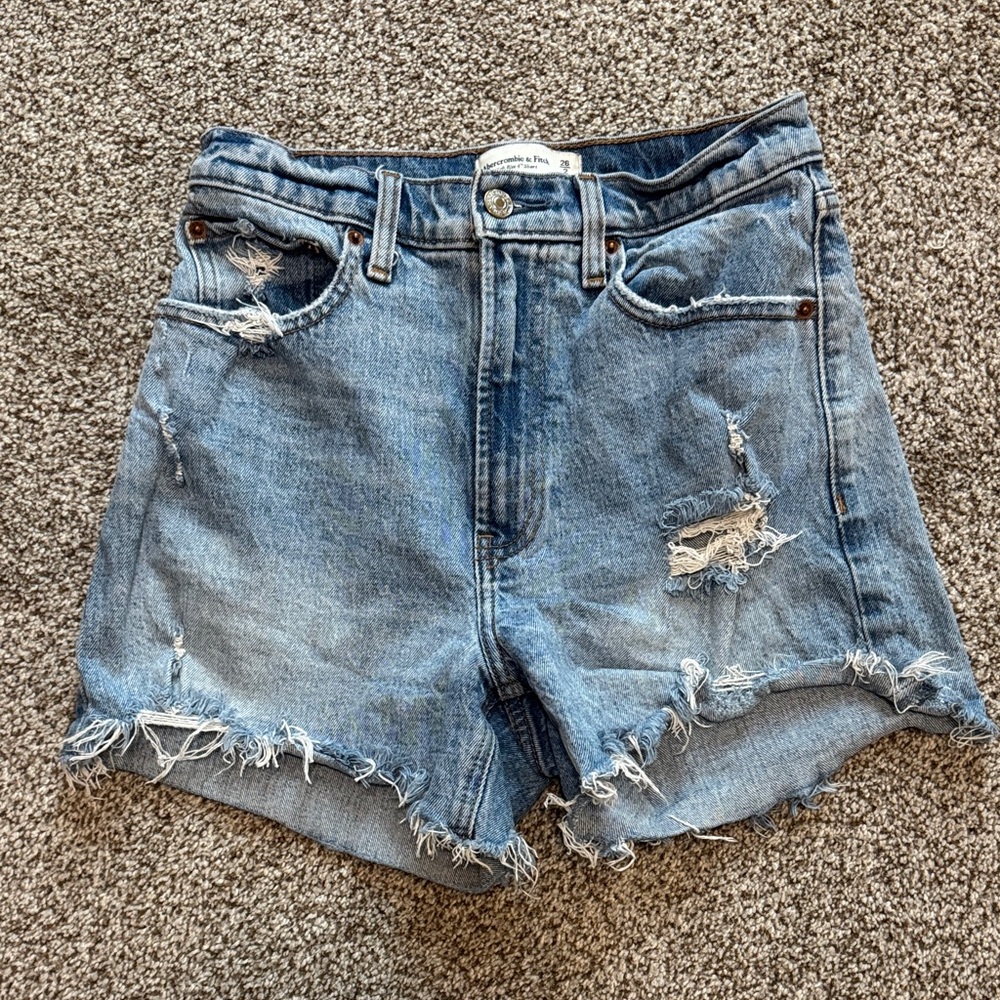 Curve Love Abercrombie Mom Shorts Light Blue Distressed High-Rise Denim